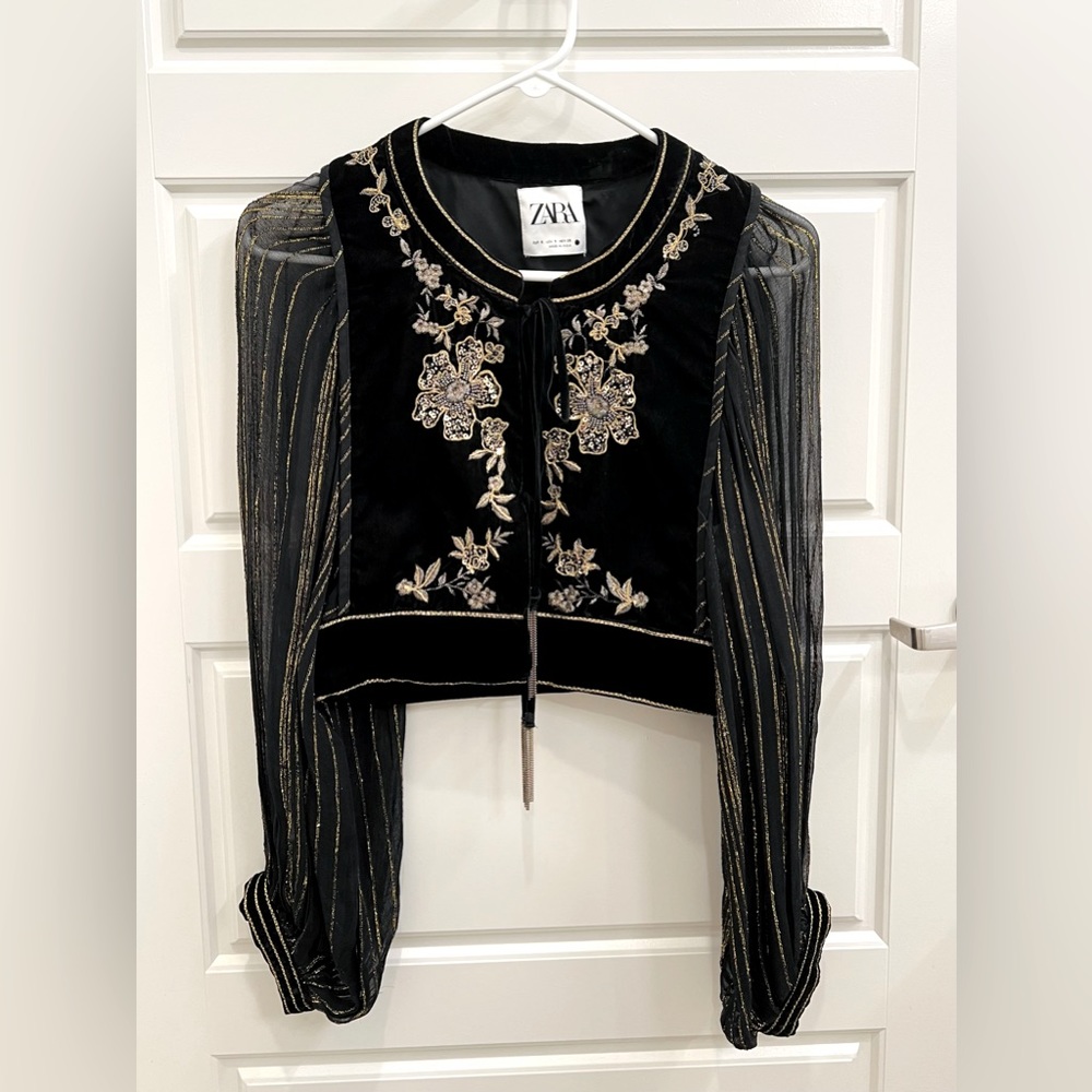 NWOT ZARA Velvet Vest with Beadwork Embroidery